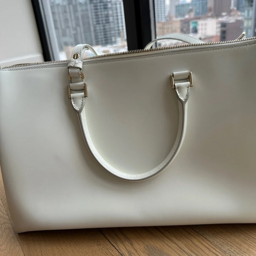 Jill sander white ostrich  Leather Tote Bag used once - Picture 3 of 6